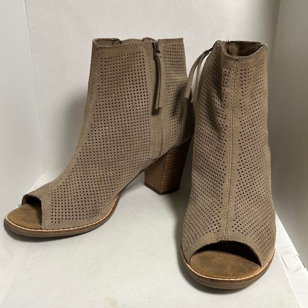 Toms Tan Peep-Toe Heeled Boots